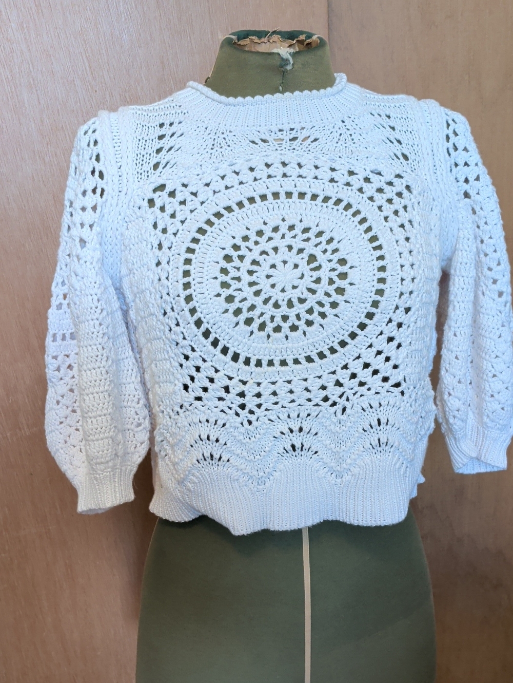 ba&sh White Crochet Medallion Crewneck Sweater